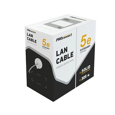 01-0043-2 Кабель витая пара PROconnect LIGHT UTP 4PR 24AWG, CCA, CAT5e, PVC серый, бухта 305 м